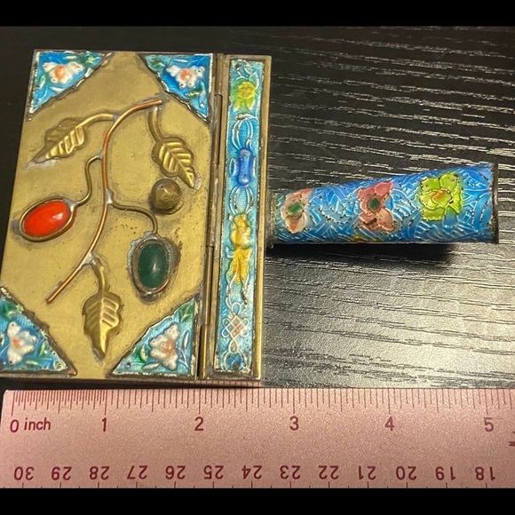 Vintage Cloisonné Brass Silent Butler Crumb Catcher - Picture 5 of 10